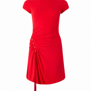 Red Mock Neck Ruched Bodycon Mini Dress