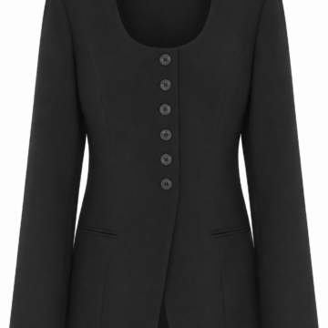 Black Tailored Blazer with Scoop Neckline and Five-Button Closure