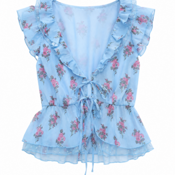 Light Blue Floral Ruffled Peplum Top