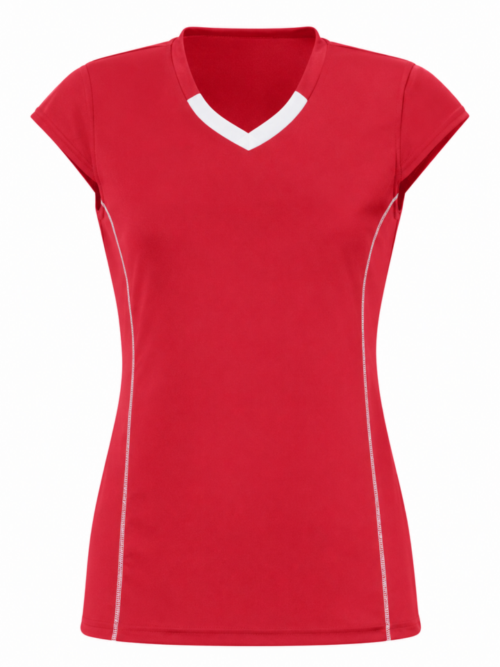 Red V-Neck Activewear Top with White Trim