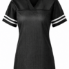 Black Mesh V-Neck Short Sleeve Top with Side Stripes