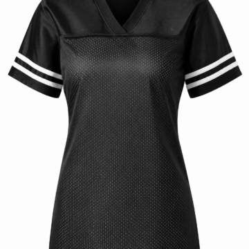 Black Mesh V-Neck Short Sleeve Top with Side Stripes