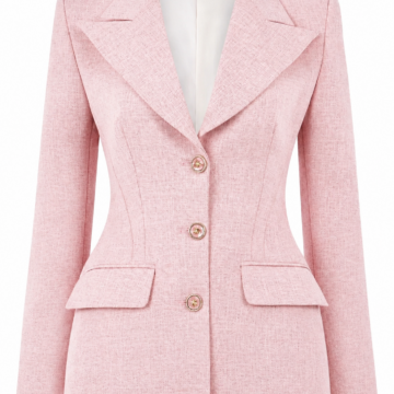 Light Pink Heathered Tailored Blazer with Peak Lapel and Three-Button Closure