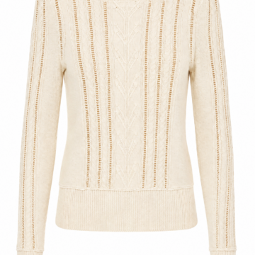 Cream Pointelle Cable Knit Fitted Sweater