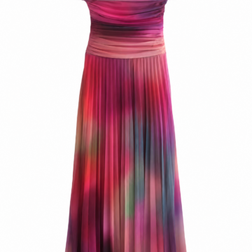 Watercolor Ombre Off-Shoulder Pleated Maxi Dress