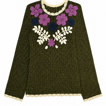 Olive Crochet Floral Relaxed Top