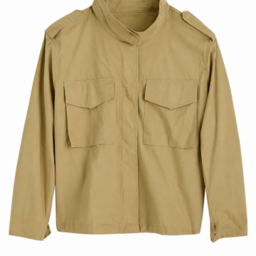 Tan Utility Field Jacket with Stand Collar and Flap Pockets