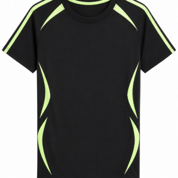 Black Crew Neck Active T-Shirt with Neon Yellow-Green Panels