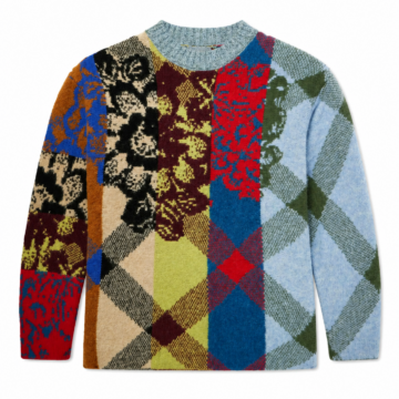 Mixed Patchwork Argyle Floral Crewneck Sweater