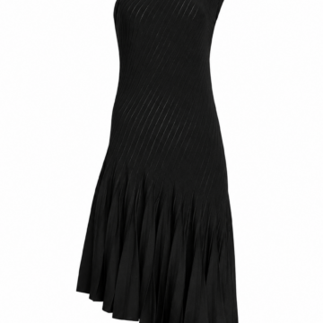 Black One-Shoulder Drop-Waist Pleated Dress
