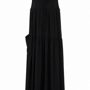 Black Sleeveless Tiered Maxi Dress with Side Pocket