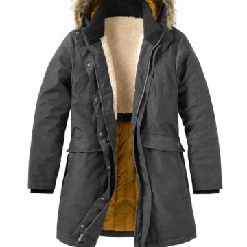 Dark Charcoal Hooded Parka Coat with Faux Fur Trim