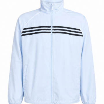 Light Blue Track Jacket with Black Chest Stripes and Stand Collar