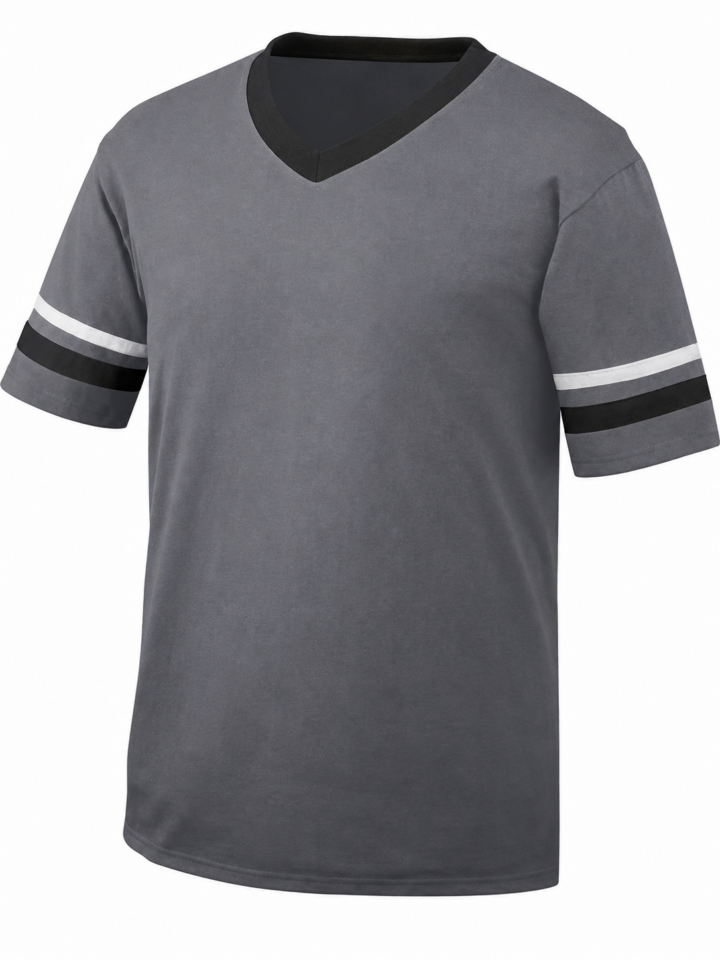 Grey V-Neck T-Shirt with Black Trim