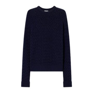 Navy Blue Cable Knit Crewneck Sweater