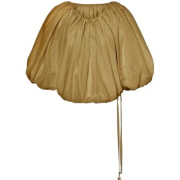 Gold-Brown Cropped Balloon Top with Drawstring